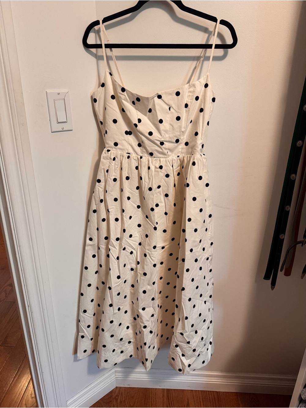 Dynamite Cream Midi Dress with Black Polka Dots
